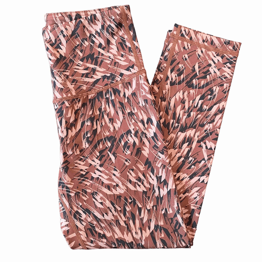Zella High Waist Studio Lite Crop Leggings Brown Marron Brush Stroke Size XS